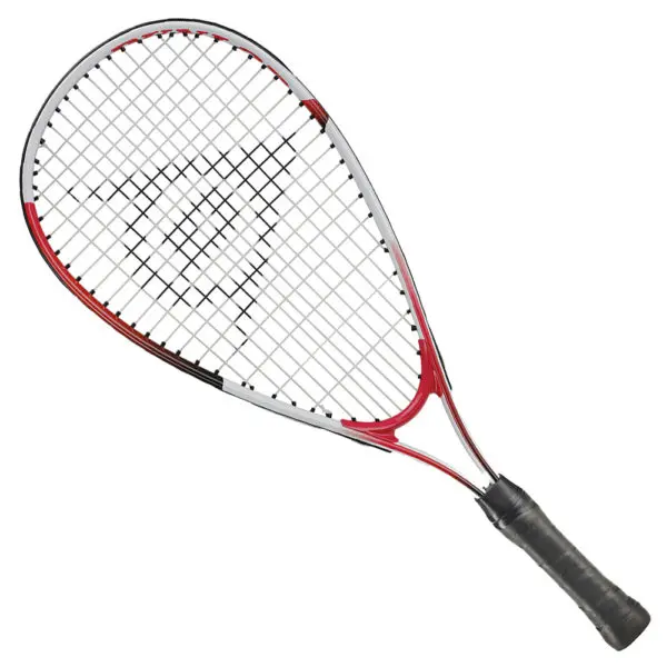 Colorful badminton racquet and shuttlecocks on a white background