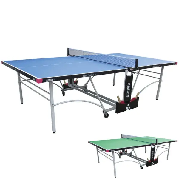 An image of a green tennis racket with black accents and strings.