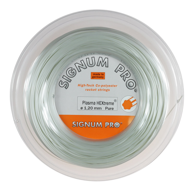 A possible alt tag for the given image could be Signum Pro Plasma Hextreme Pure Reel - Tennis Strings.