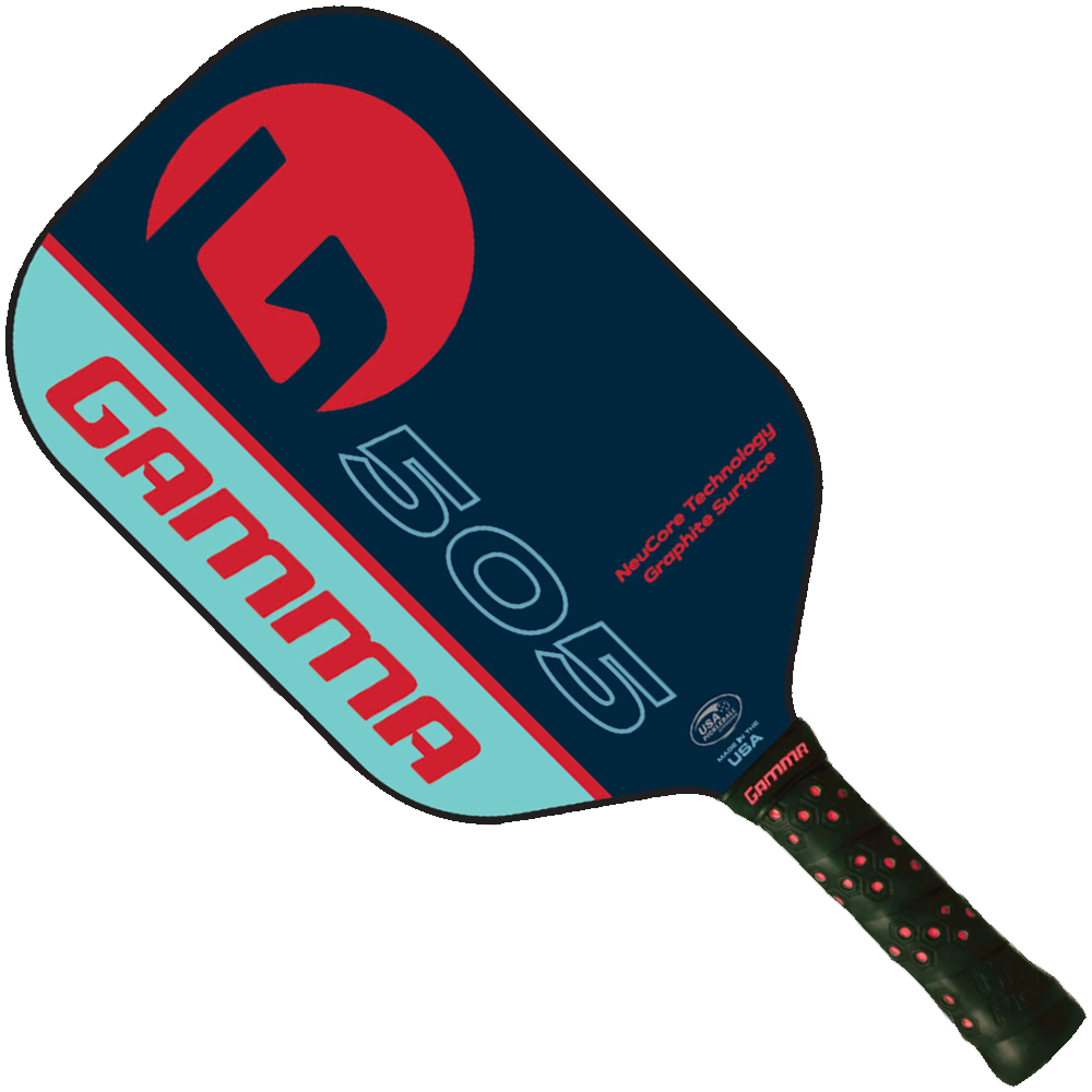 tennis racket with vibrant yellow strings and a blue grip