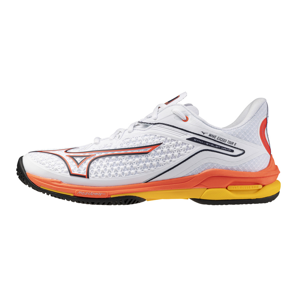 Mizuno Mens Wave Exceed Tour 6  All Court Shoe (White/Fiery Coral/Citrus) 2025