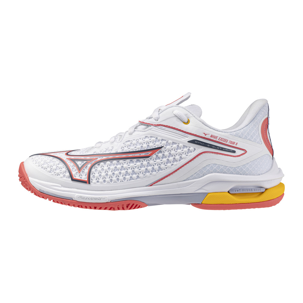 Mizuno Womens Wave Exceed Tour 6  All Court Shoe (White/Calypso Coral/Icelandic) 2025